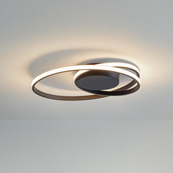 Lindby Plafonieră LED Youna, negru, aluminiu, 39 cm, dimabil, reglabil, Negru, Camera de zi / sufragerie, Metal, Modern
