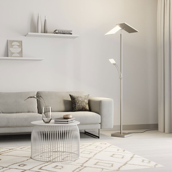 Lucande Lampadar LED Parthena, nichel, metal, 180 cm, reglabil, Gri, Camera de zi / sufragerie, Metal, Modern