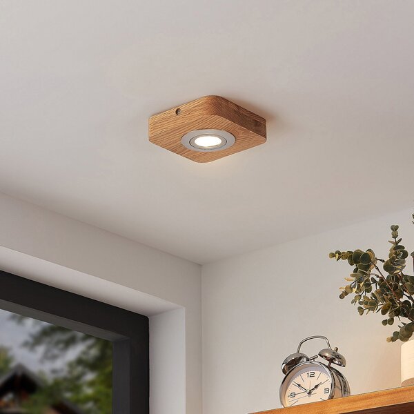 Lindby plafonieră LED Mikari, 14 cm, lemn, pivotantă, Lemn, Camera de zi / sufragerie, Lemn, Modern