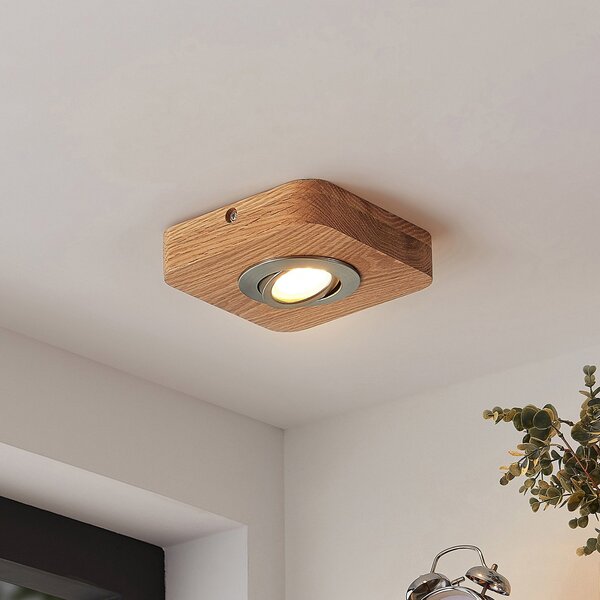 Lindby plafonieră LED Mikari, 14 cm, lemn, pivotantă, Lemn, Camera de zi / sufragerie, Lemn, Modern