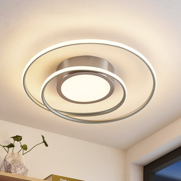 Lindby Bovia plafonieră LED, CCT, dimabilă, nichel, reglabil, Metalic, Camera de zi / sufragerie, Aluminiu, Modern