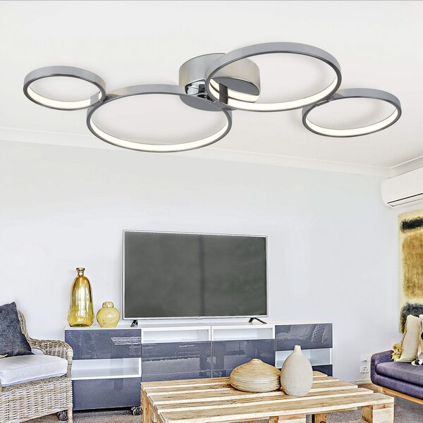 Searchlight Plafonieră LED inelară Solexa aspect cromat, Metalic, Camera de zi / sufragerie, Metal, Modern