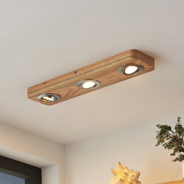 Lindby plafonieră LED Mikari, 48 cm, lemn, pivotantă, Lemn, Camera de zi / sufragerie, Lemn, Modern