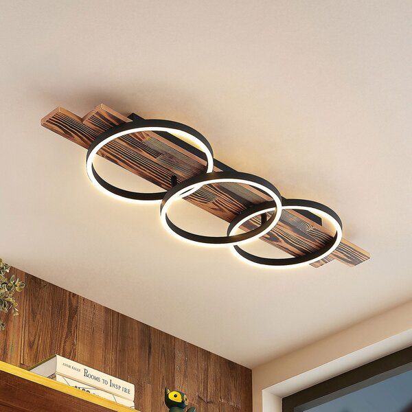 Lindby plafonieră LED Sentoa, lemn, 100 cm lungime, 3.000 K, reglabil, Lemn, Camera de zi / sufragerie, Lemn, Modern, Plafon cu flacără multiplă