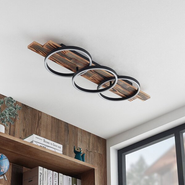 Lindby plafonieră LED Sentoa, lemn, 100 cm lungime, 3.000 K, reglabil, Lemn, Camera de zi / sufragerie, Lemn, Modern, Plafon cu flacără multiplă