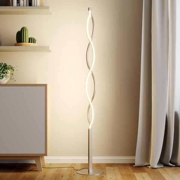 Lindby Lampadar LED Auron, culoare nichel, metal, variator tactil, reglabil, Gri, Camera de zi / sufragerie, Metal, Modern
