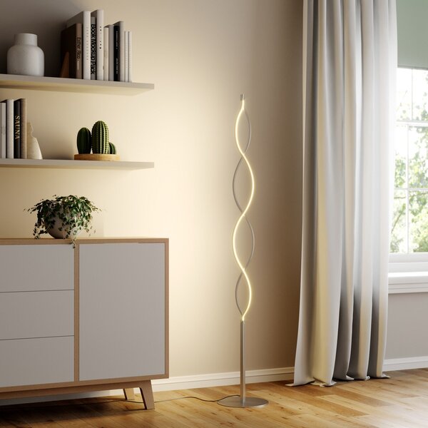 Lindby Lampadar LED Auron, culoare nichel, metal, variator tactil, reglabil, Gri, Camera de zi / sufragerie, Metal, Modern