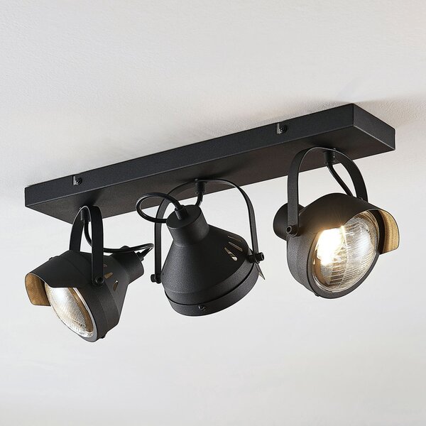 Lindby Spot de plafon Henega, 52 cm, negru, 3 becuri, reglabil, Negru, Camera de zi / sufragerie, Metal, Design industrial