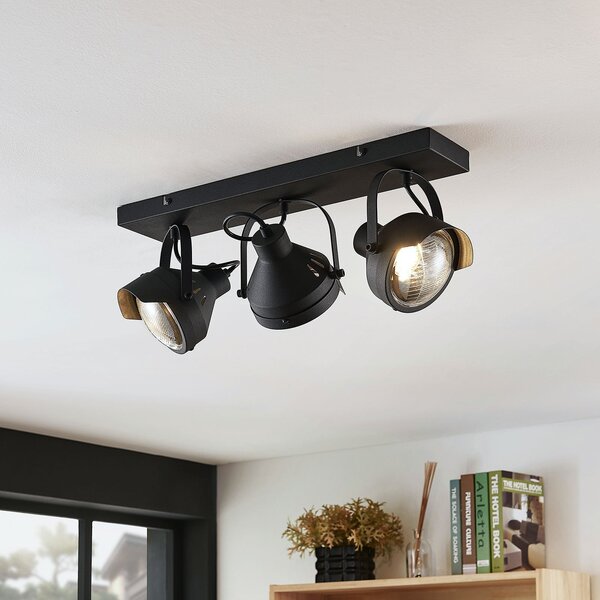 Lindby Spot de plafon Henega, 52 cm, negru, 3 becuri, reglabil, Negru, Camera de zi / sufragerie, Metal, Design industrial