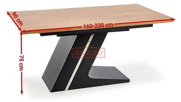 Masa extensibila FERGUSON, stejar natural/negru, 160/220x90x75 cm
