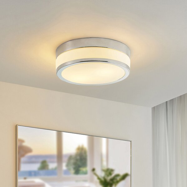 Lindby plafonieră Flavi, Ø 28 cm, crom, sticlă, IP44, E27, reglabil, Metalic, Baie, Sticlă, Modern