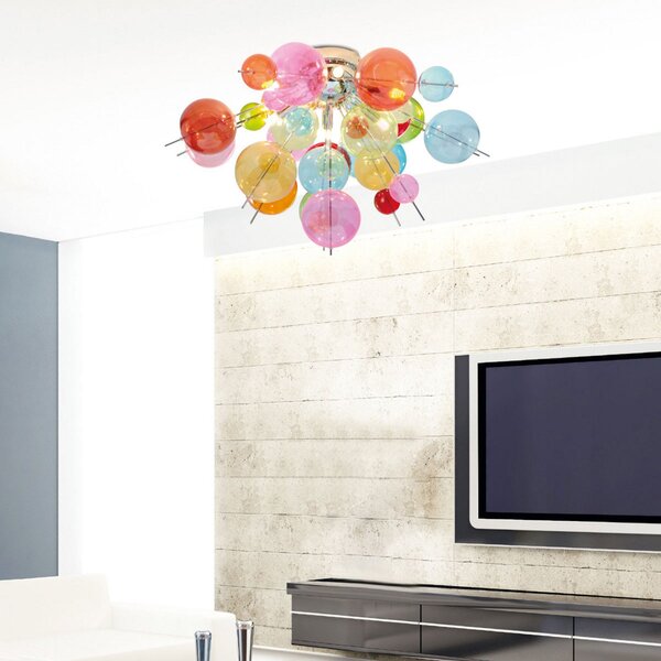 Näve Plafonieră Aurinia Ø 57 cm cu abajururi colorate, reglabil, Multicolor, Camera de zi / sufragerie, Sticlă, Viața tânără