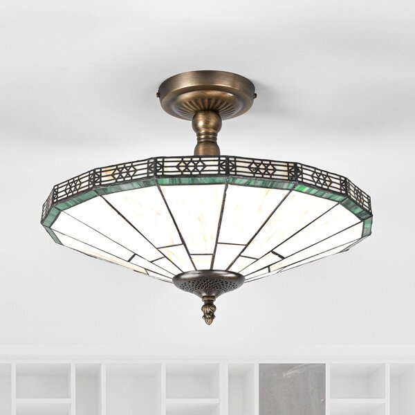 Searchlight Plafonieră New York stil Tiffany, reglabil, Bronz / Alamă Veche, Camera de zi / sufragerie, Metal, Tiffany