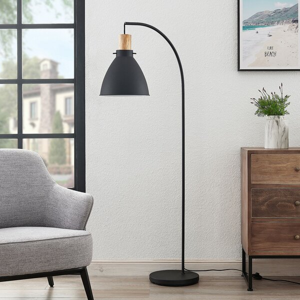 Lindby lampadar Trebale, negru, lemn, 154 cm, E27, Negru, Camera de zi / sufragerie, Metal, Scandinavă, Proiector suspendat