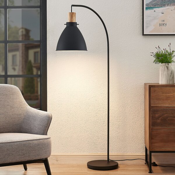 Lindby lampadar Trebale, negru, lemn, 154 cm, E27, Negru, Camera de zi / sufragerie, Metal, Scandinavă, Proiector suspendat