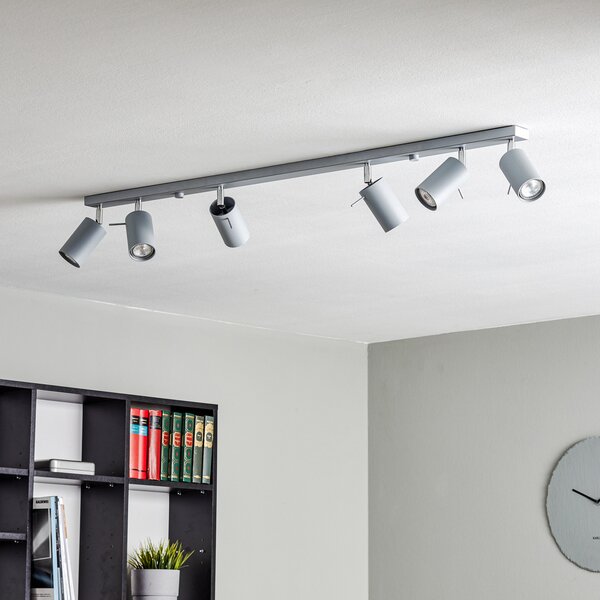 SOLLUX LIGHTING Spot de tavan rotund, gri, 6 becuri liniare, reglabil, Gri, Camera de zi / sufragerie, Metal, Modern