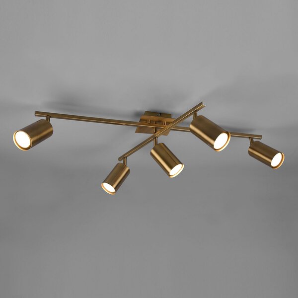 Trio Lighting Spot de plafon Marley, alamă antică, 5 becuri, reglabil, Bronz / Alamă Veche, Camera de zi / sufragerie, Metal, Modern