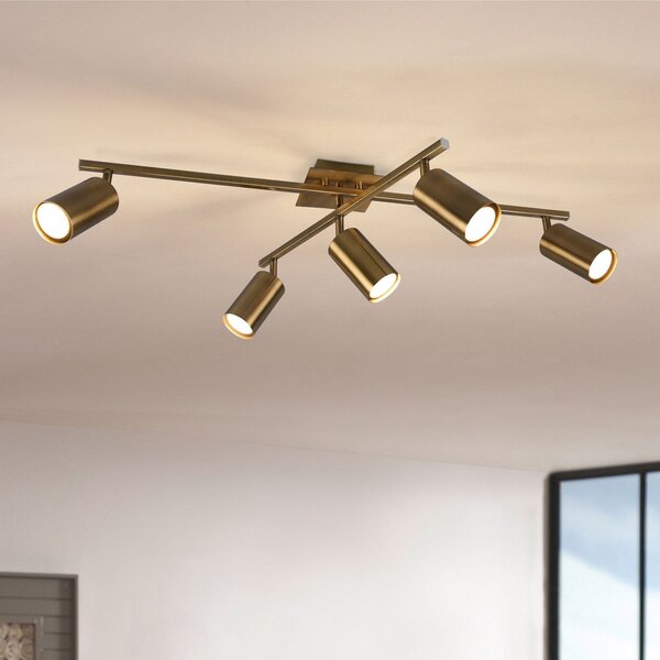 Trio Lighting Spot de plafon Marley, alamă antică, 5 becuri, reglabil, Bronz / Alamă Veche, Camera de zi / sufragerie, Metal, Modern