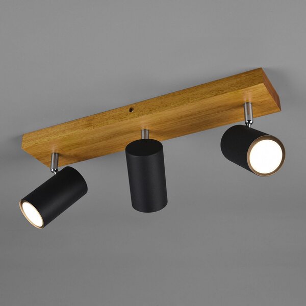 Trio Lighting Spot de plafon Marley, negru mat, 3 becuri, reglabil, Lemn, Camera de zi / sufragerie, Metal, Modern