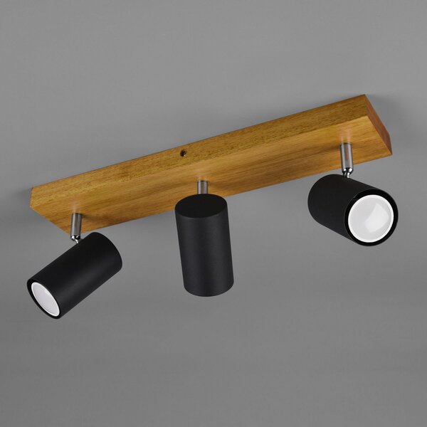Trio Lighting Spot de plafon Marley, negru mat, 3 becuri, reglabil, Lemn, Camera de zi / sufragerie, Metal, Modern