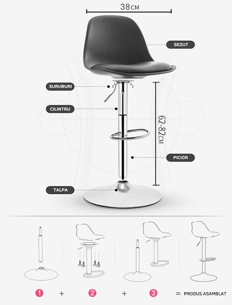 Scaun de bar 2HOME, living, bucatarie, comercial Bistro 4, Negru