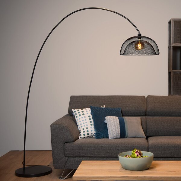 Lucide Lampă de podea Mesh, negru, lampă arc, Negru, Camera de zi / sufragerie, Metal, Modern