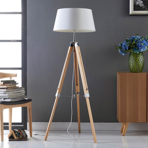 Lindby lampadar Katie, 162 cm, alb, textile, lemn, trepied, Alb, Camera de zi / sufragerie, Țesătură / Textil, Scandinavă, Tripod