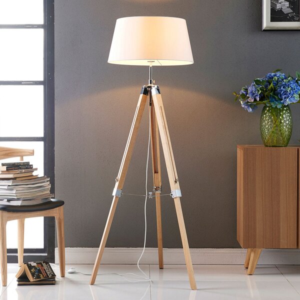 Lindby lampadar Katie, 162 cm, alb, textile, lemn, trepied, Alb, Camera de zi / sufragerie, Țesătură / Textil, Scandinavă, Tripod
