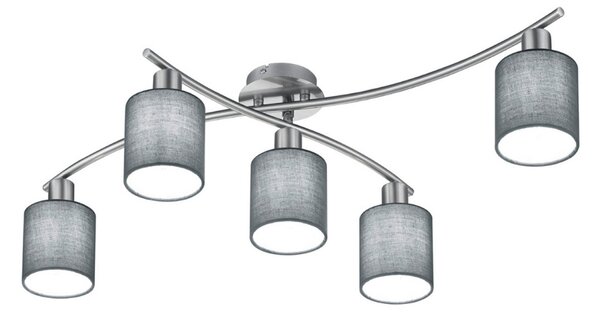 Trio Lighting Plafonieră Garda - 5 becuri, abajururi gri, reglabil, Gri, Camera de zi / sufragerie, Țesătură / Textil, Modern
