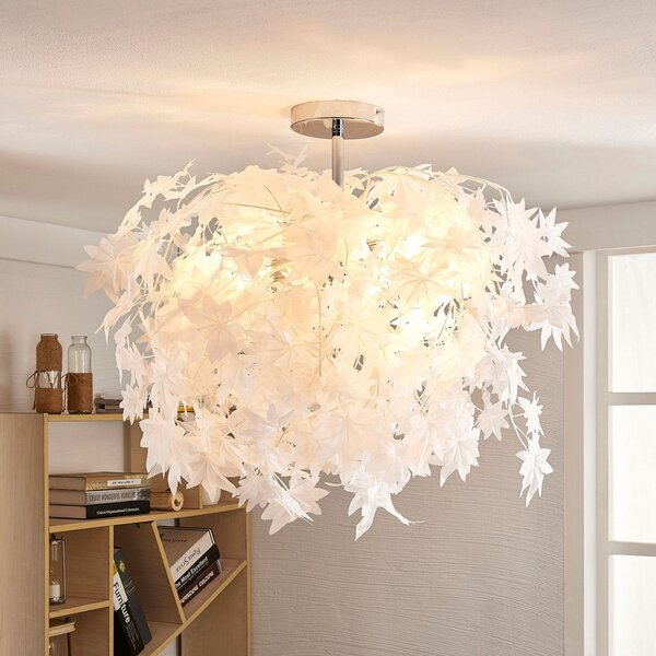 Lindby plafonieră Maple, Ø 70 cm, crom, alb, textil, reglabil, Alb, Camera de zi / sufragerie, Plastic, Modern