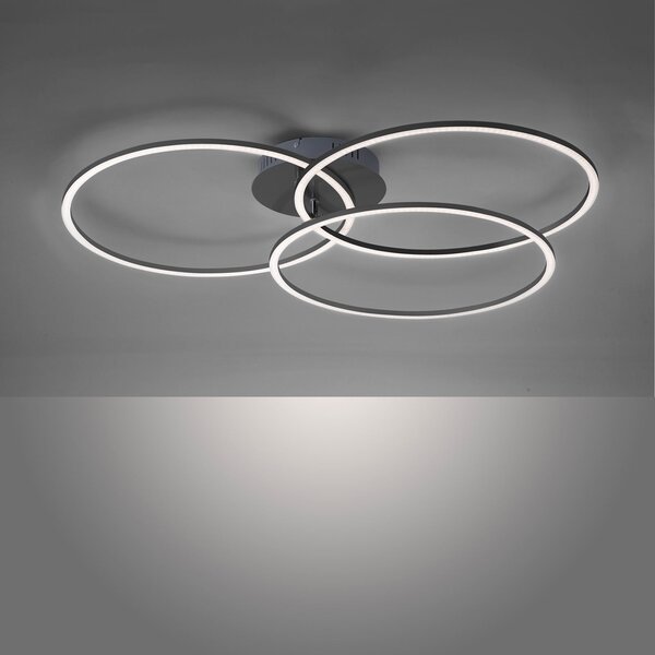 JUST LIGHT. GmbH Plafonieră LED Ivanka, trei inele, negru, reglabil, Negru, dormitor, Metal, Modern