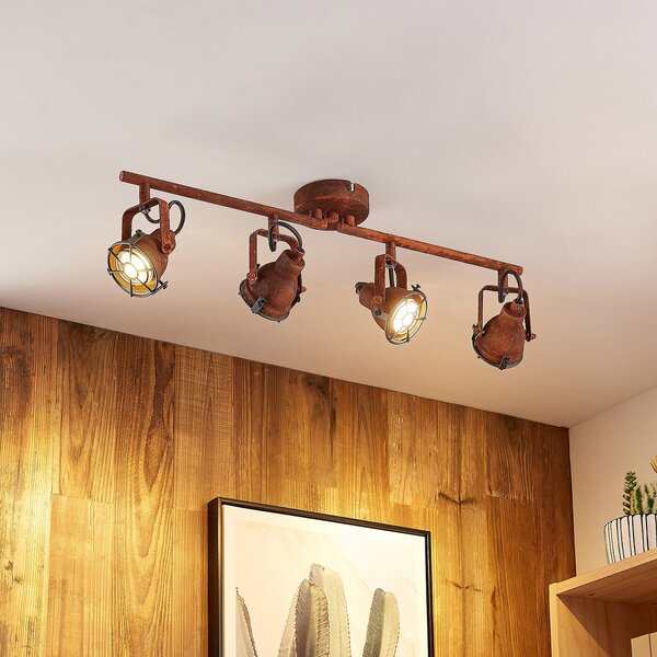 Lindby Spot de plafon Scabra, 63 cm, maro ruginiu, 4 becuri, metal, reglabil, Maro / Rugină, Camera de zi / sufragerie, Metal, Design industrial