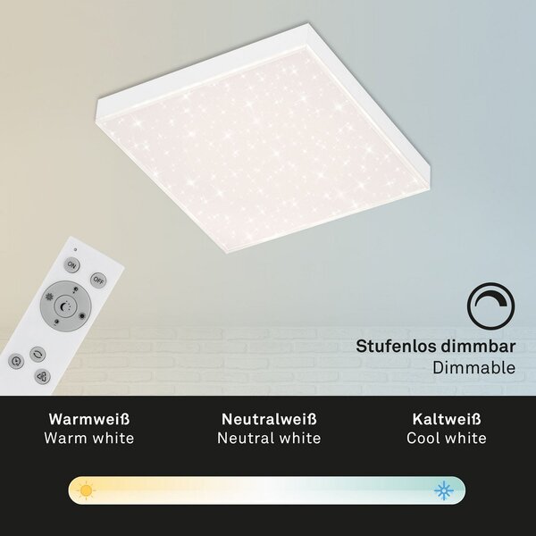 Briloner Frameless cer înstelat LED CCT, 30x30cm, reglabil, Alb, Camera de zi / sufragerie, Plastic, Modern