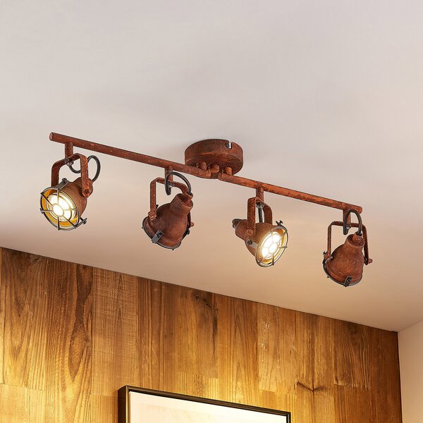 Lindby Spot de plafon Scabra, 63 cm, maro ruginiu, 4 becuri, metal, reglabil, Maro / Rugină, Camera de zi / sufragerie, Metal, Design industrial