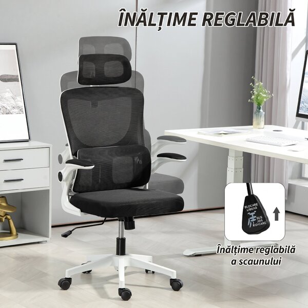 Vinsetto Scaun de Birou Ergonomic cu Tetieră Detașabilă Negru | Aosom Romania