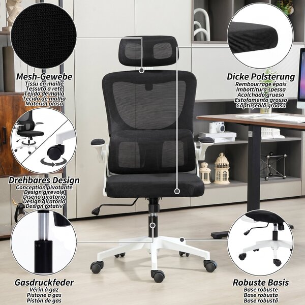Vinsetto Scaun de Birou Ergonomic cu Tetieră Detașabilă Negru | Aosom Romania