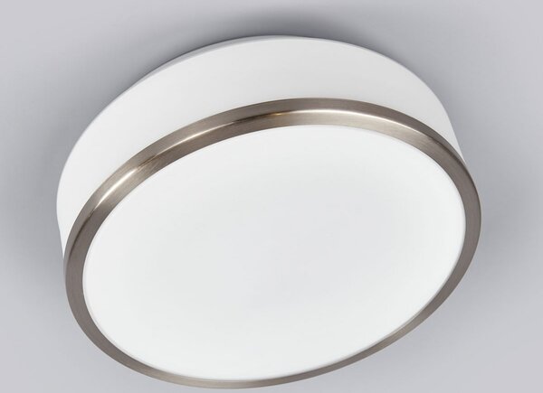 Searchlight Plafonieră Flush IP44, Ø 28cm, argintiu satinat, reglabil, Metalic, Baie, Sticlă, Modern