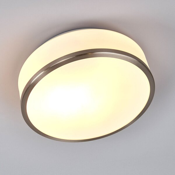 Searchlight Plafonieră Flush IP44, Ø 28cm, argintiu satinat, reglabil, Metalic, Baie, Sticlă, Modern