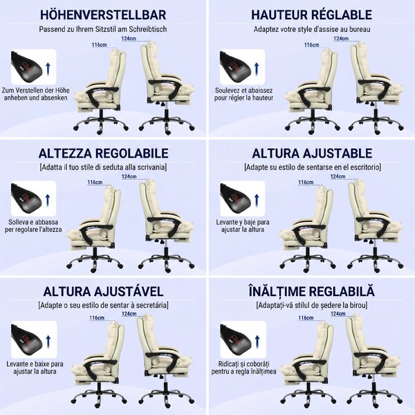 Vinsetto Fotoliu Birou Negru – Rabatabil, Suport Picioare & Ergonomic | Aosom Romania