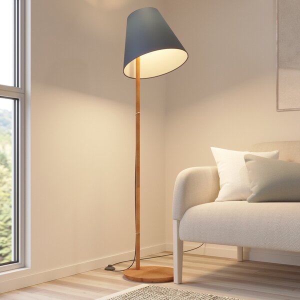 Lucande lampadar Jinda, albastru, lemn, tesatura, 160 cm, E27, Albastru, Camera de zi / sufragerie, Țesătură / Textil, Scandinavă