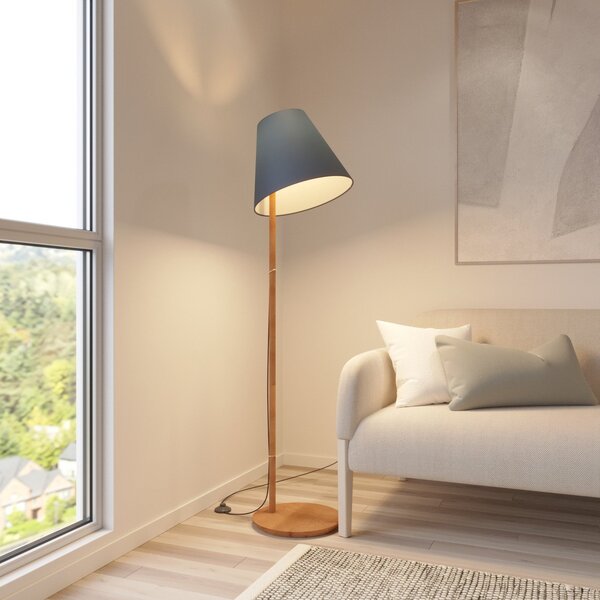 Lucande lampadar Jinda, albastru, lemn, tesatura, 160 cm, E27, Albastru, Camera de zi / sufragerie, Țesătură / Textil, Scandinavă