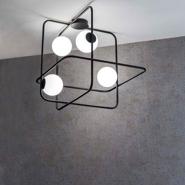 Marchetti Plafonieră Intrigo pătrat negru, reglabil, Negru, Camera de zi / sufragerie, Metal, Design