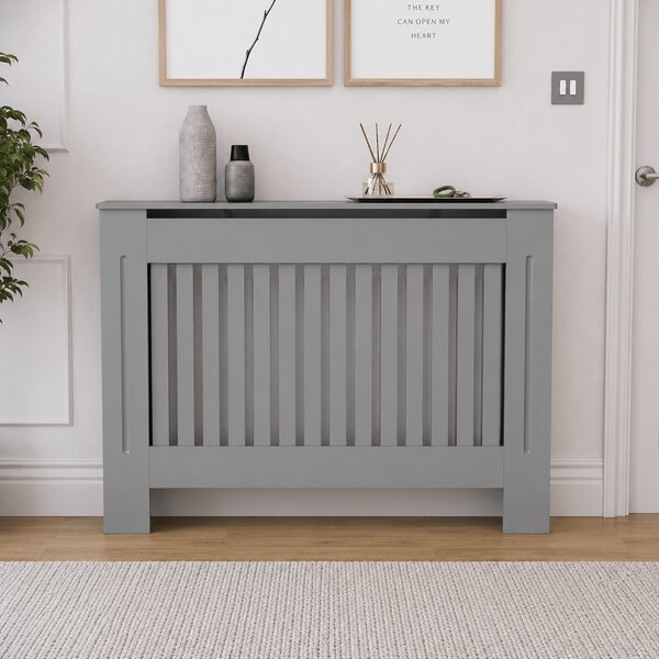Mască calorifer ECO L 132 cm, MDF cu lamele verticale – Gri lucios
