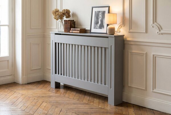 Mască calorifer ECO L 132 cm, MDF cu lamele verticale – Gri lucios