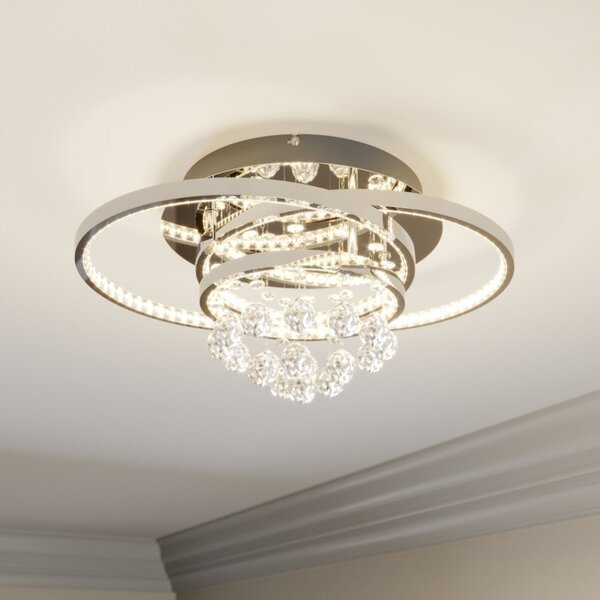 Lucande Plafonieră LED Keely, crom, cristal, 45cm, reglabil, Metalic, Camera de zi / sufragerie, Metal, Modern