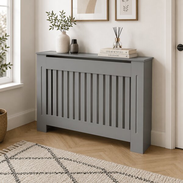 Mască calorifer ECO L 132 cm, MDF cu lamele verticale – Gri lucios