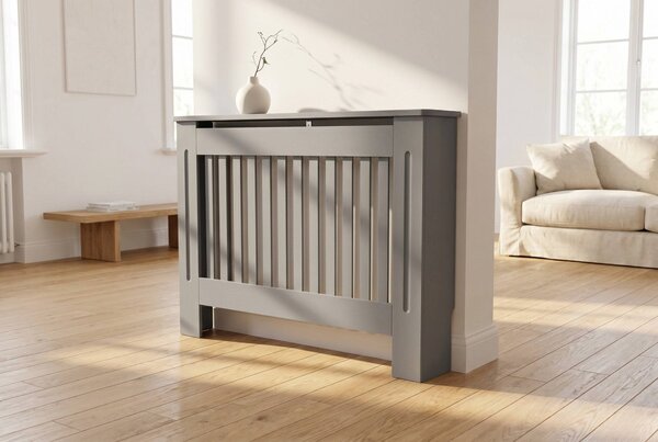 Mască calorifer ECO L 132 cm, MDF cu lamele verticale – Gri lucios
