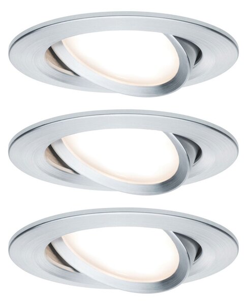 Paulmann Spot Nova Coin rotund pivotant, aluminiu, 3 bucăți, reglabil, Metalic, Hol, Metal, Modern, Corpuri de iluminat încastrate rotunde