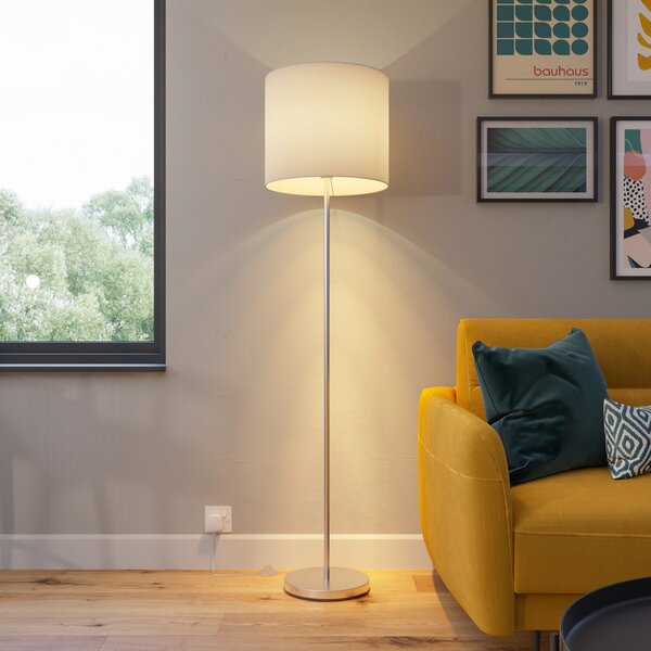 Lindby Everly lampadar cu abajur textil, Alb, Camera de zi / sufragerie, Țesătură / Textil, Modern