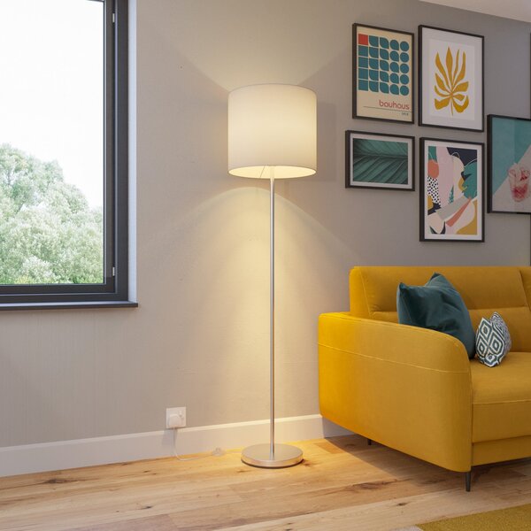 Lampadar Lindby, Everly, Alb, Camera de zi, Țesătură / Textil, Modern